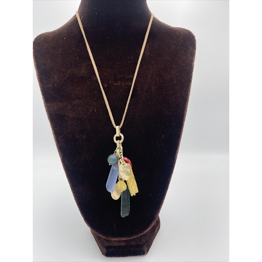 Chicos Long Leather Cord With Colorful Cluster Pendant New